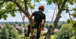 Climber reducing the crown of a tree